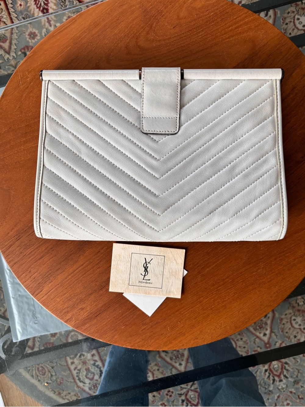 Yves Saint Laurent Chevron Clutch in Bone - Picture 8 of 9